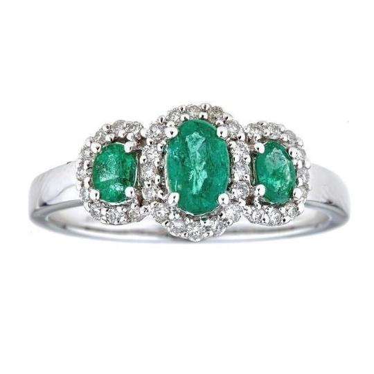 10k White Gold Oval-cut Zambian Emerald and 1/4ct TDW Diamond Ring (G-H, I1-I2) 1