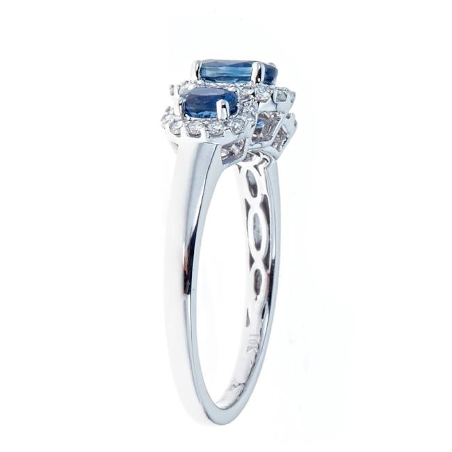 14k White Gold Oval Blue Sapphire 1/4ct TDW Diamond 3-stone Ring (G-H, I1-I2) by Anika and August 2