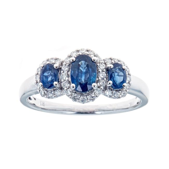 14k White Gold Oval Blue Sapphire 1/4ct TDW Diamond 3-stone Ring (G-H, I1-I2) by Anika and August 1
