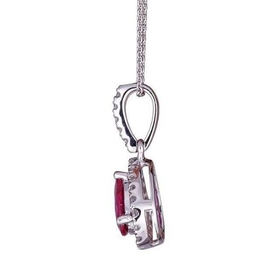 10k White Gold 1/8ct TDW Diamond and Pear-cut Mozambique Ruby Pendant (G-H, I1-I2) by Anika and August 2