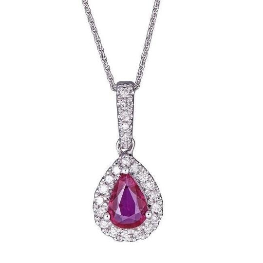 10k White Gold 1/8ct TDW Diamond and Pear-cut Mozambique Ruby Pendant (G-H, I1-I2) by Anika and August 1