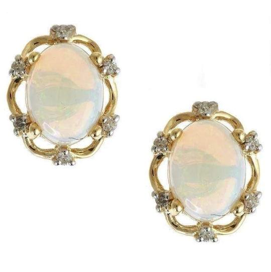 10k Gold Oval-cut Australian Opal and Diamond Accent Earrings by Anika and August 1