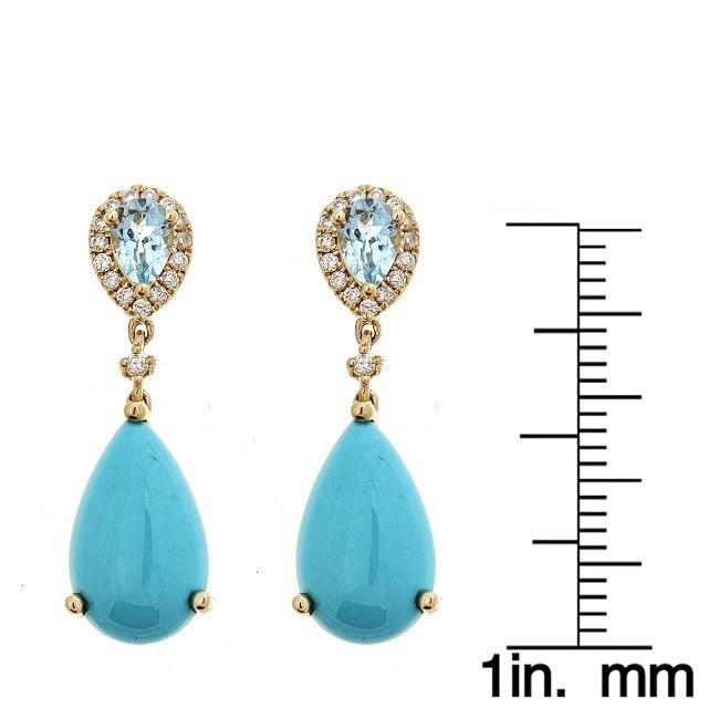 14k Yellow Gold Aquamarine, Sleeping Beauty Turquoise and 1/3ct TDW Diamond Earrings  (G-H, I1-I2)  by Anika and August 4