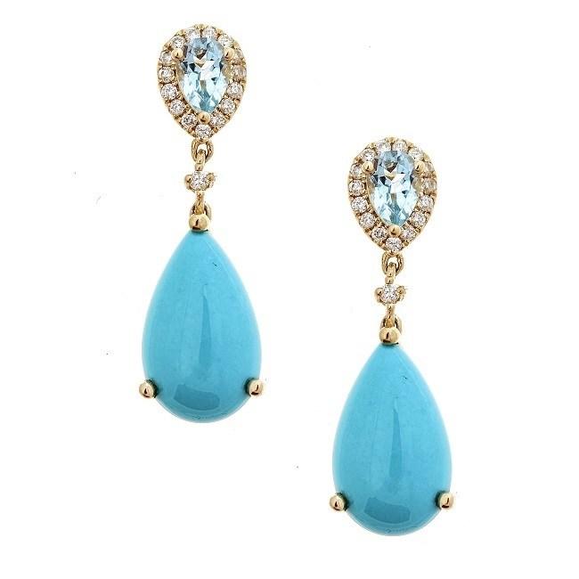 14k Yellow Gold Aquamarine, Sleeping Beauty Turquoise and 1/3ct TDW Diamond Earrings  (G-H, I1-I2)  by Anika and August 1