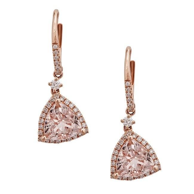14k Rose Gold Trillion-cut Mozambique Morganite and 1/2ct TDW Diamond Earrings (G-H, I1-I2) by Anika and August 1