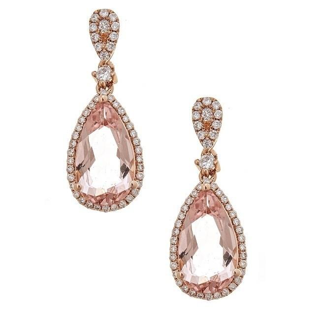 14k Rose Gold Morganite and Diamond Dangle Earrings by Anika and August 1