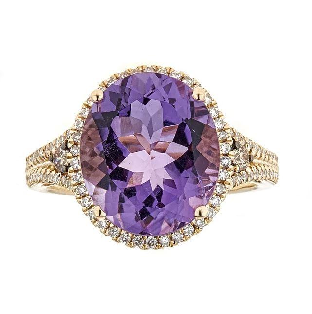 14K Yellow Gold Amethyst and Diamond Ring  by Anika and August 1