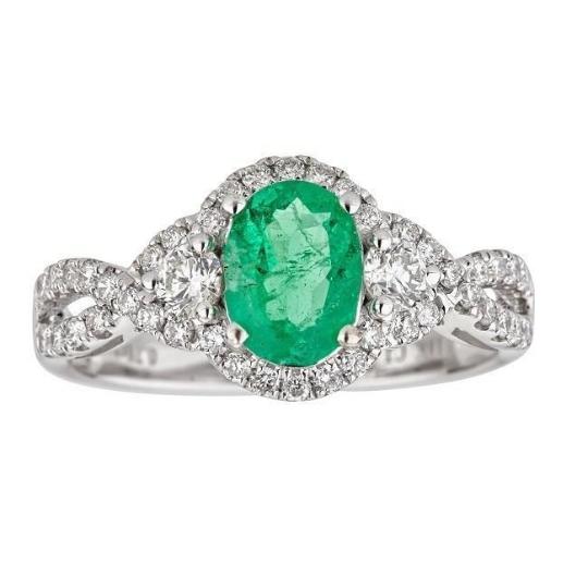 18k White Gold Oval-cut Zambian Emerald and 1/4ct TDW Diamond Ring (G-H, I1-I2) by Anika and August