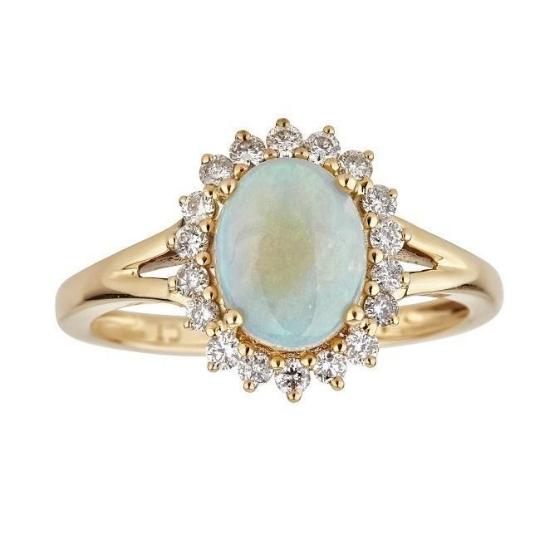 14-karat Yellow Gold Oval-cut Australian Opal and Diamond Ring by Anika and August 1