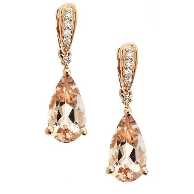 14k Rose Gold Pear-cut Morganite and Diamond Accent Earrings by Anika and August 1