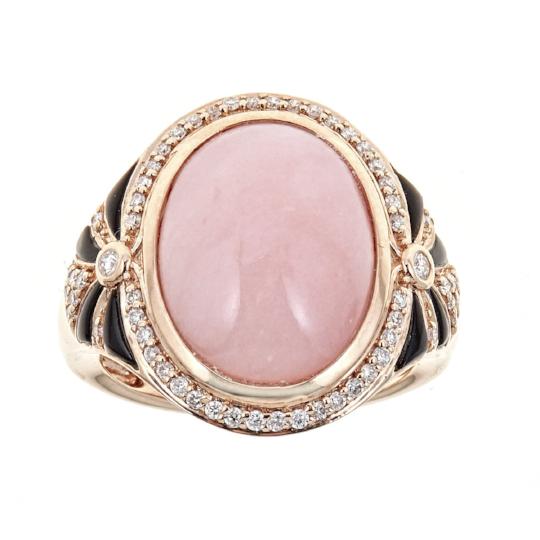 14k Rose Gold Pink Opal, Onyx and Diamond Ring by Anika and August 1