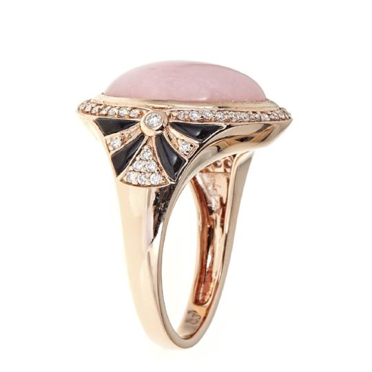 14k Rose Gold Pink Opal, Onyx and Diamond Ring by Anika and August 2