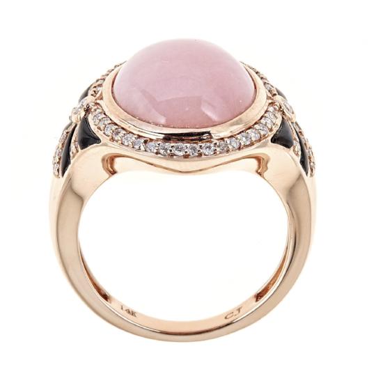 14k Rose Gold Pink Opal, Onyx and Diamond Ring by Anika and August 3