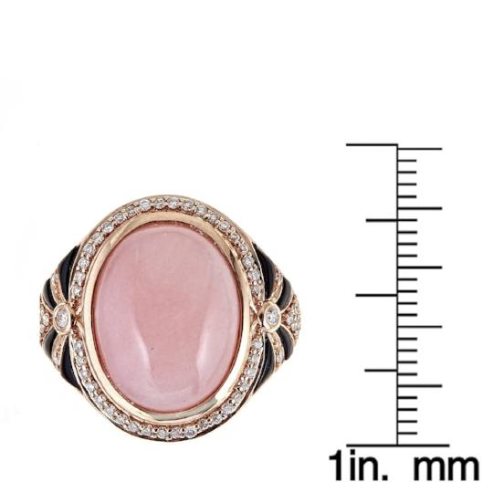 14k Rose Gold Pink Opal, Onyx and Diamond Ring by Anika and August 4