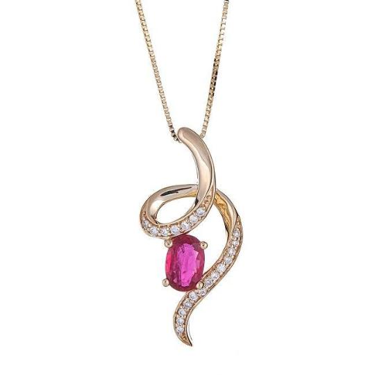 10k Yellow Gold Ruby and Diamond Accent Pendant (G-H, I1-I2) by Anika and August 1