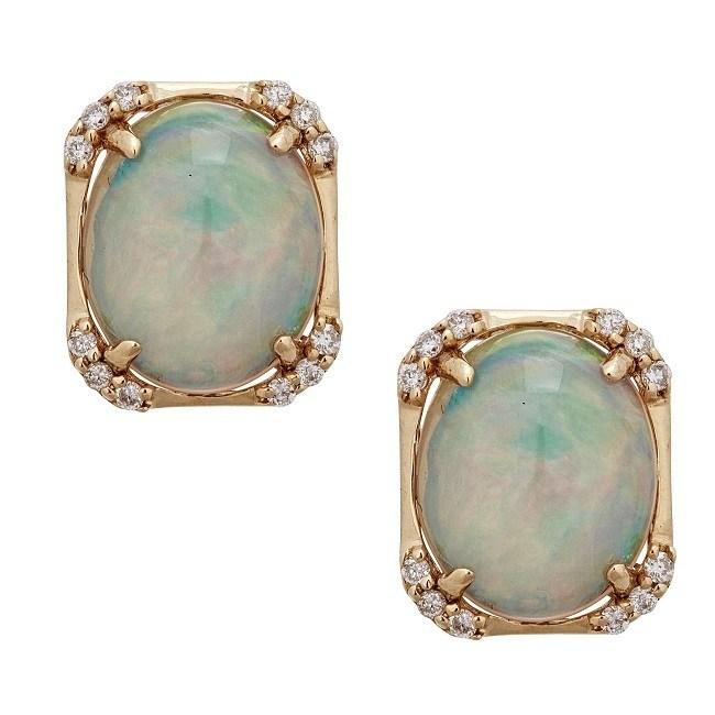 14k Yellow Gold 1/5ct TDW Diamond and Oval-cut Ethiopian Opal Earrings (G-H, I1-I2)  by Anika and August 1