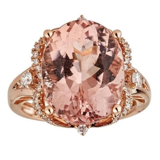 14-karat Rose Gold Oval-cut Large Mozambique Morganite and Diamond Ring by Anika and August 1
