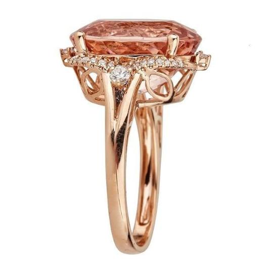 14-karat Rose Gold Oval-cut Large Mozambique Morganite and Diamond Ring by Anika and August 2