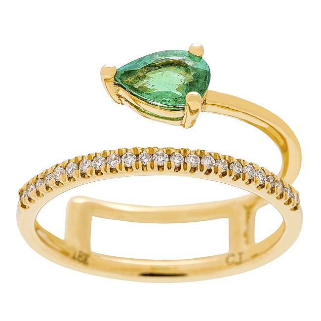 Anika and August 18k Yellow Gold Pear-cut Emerald and 1/8ct TDW Diamond Ring (G-H, I1-I2) 4