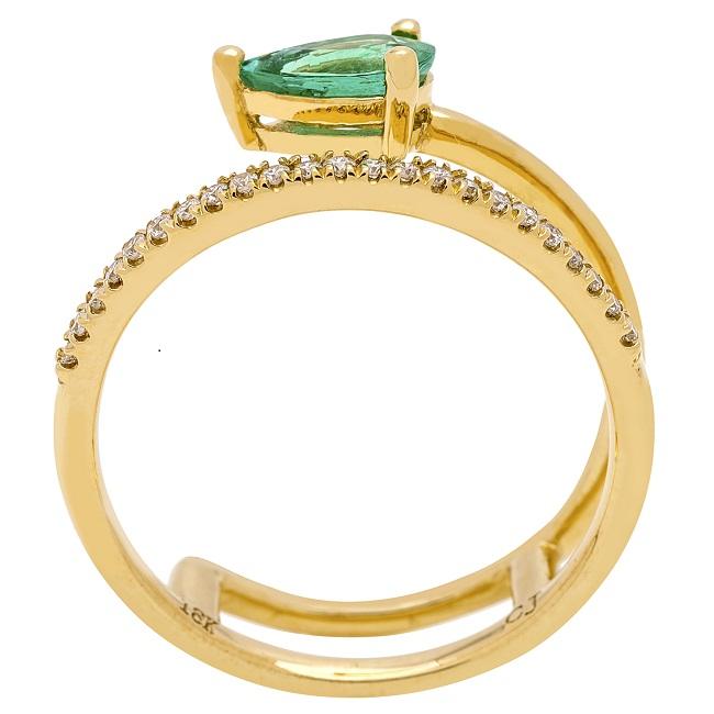 Anika and August 18k Yellow Gold Pear-cut Emerald and 1/8ct TDW Diamond Ring (G-H, I1-I2)3