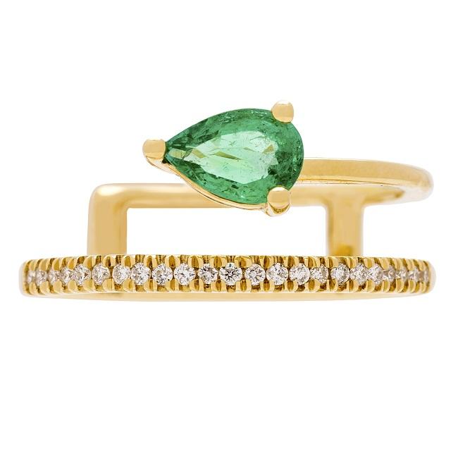 Anika and August 18k Yellow Gold Pear-cut Emerald and 1/8ct TDW Diamond Ring (G-H, I1-I2)1