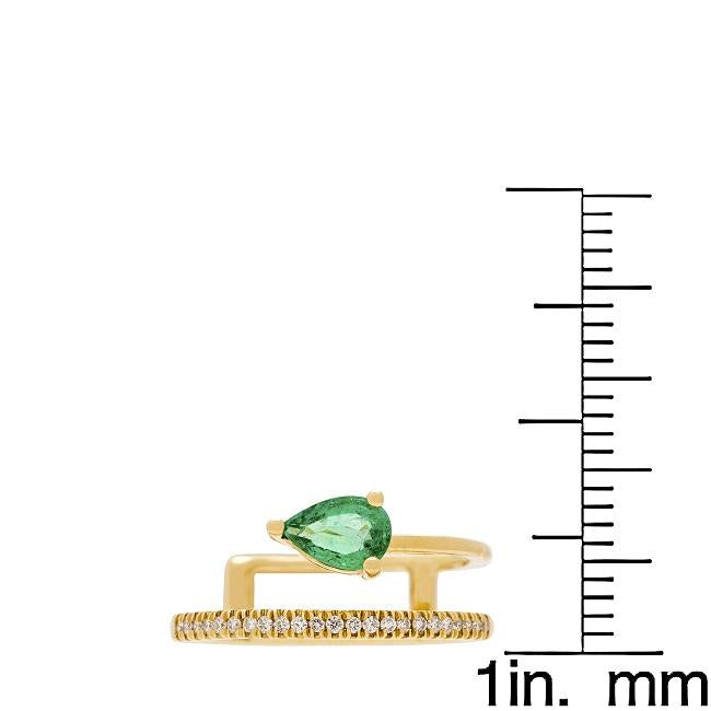 Anika and August 18k Yellow Gold Pear-cut Emerald and 1/8ct TDW Diamond Ring (G-H, I1-I2) 5