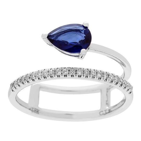 18k White Gold Blue Sapphire and 1/8ct TDW Diamond Ring (G-H, I1-I2)  by Anika and August 1
