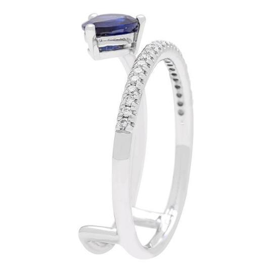18k White Gold Blue Sapphire and 1/8ct TDW Diamond Ring (G-H, I1-I2)  by Anika and August 2