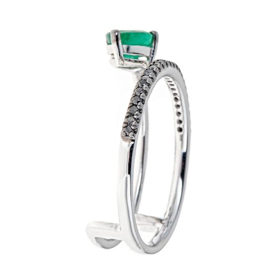 18K White Gold Emerald and Diamond Ring by Anika and August 2