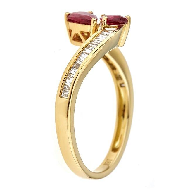 18k Yellow Gold Pear-cut Mozambique Ruby and 1/4ct TDW Diamond Ring (G-H, I1-I2) by Anika and August2