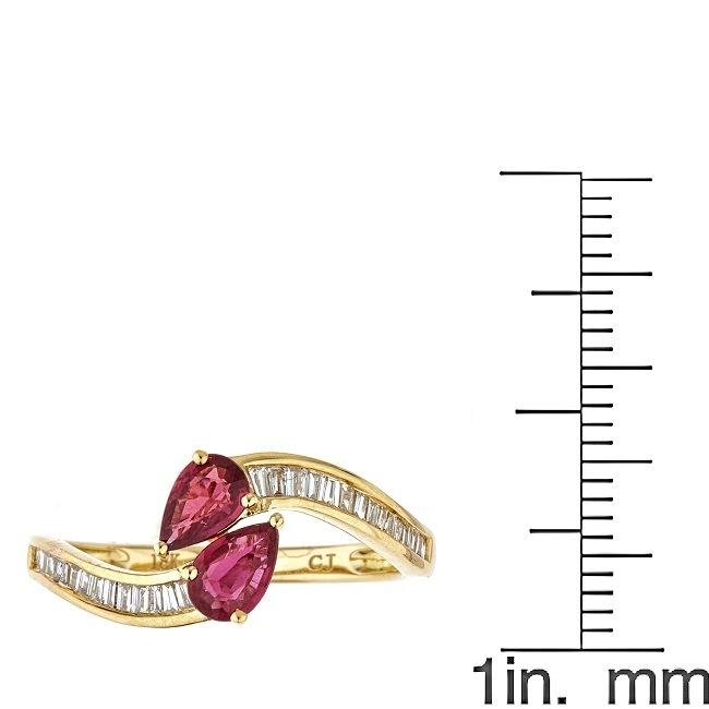 18k Yellow Gold Pear-cut Mozambique Ruby and 1/4ct TDW Diamond Ring (G-H, I1-I2) by Anika and August 5