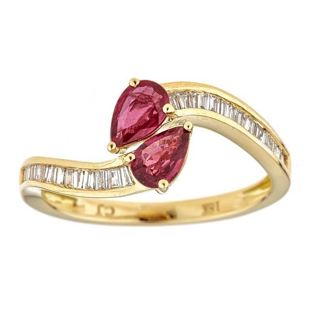 18k Yellow Gold Pear-cut Mozambique Ruby and 1/4ct TDW Diamond Ring (G-H, I1-I2) by Anika and August