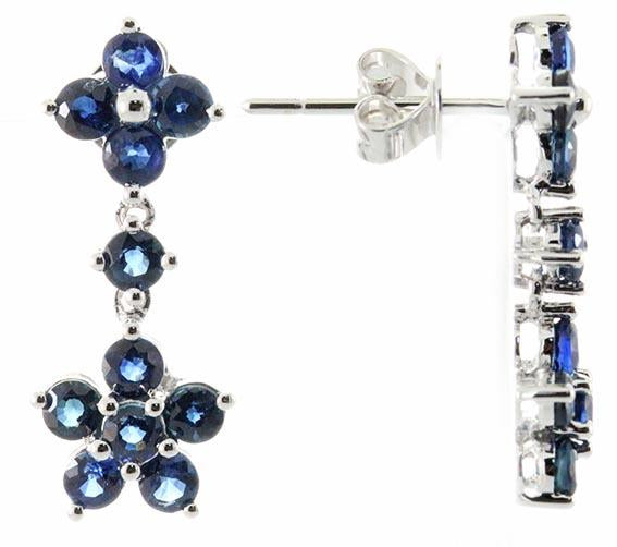 14k White Gold Blue Sapphire Flower Fashion Earrings by Anika and August 1