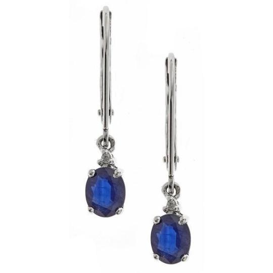 10k White Gold Blue Sapphire Diamond Accent Earrings by Anika and August