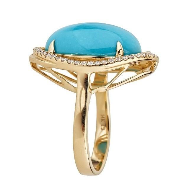 14k Yellow Gold Oval-cut Turquoise and Diamond Ring by Anika and August 2