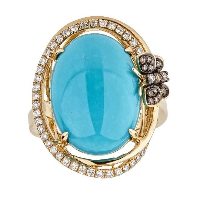 14k Yellow Gold Oval-cut Turquoise and Diamond Ring by Anika and August 1