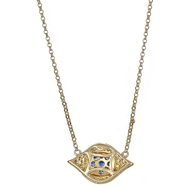 14k Yellow Gold Blue Sapphire and 1/5ct TDW Diamond Eye Shape Necklace (G-H, I1-I2)  by Anika and August3