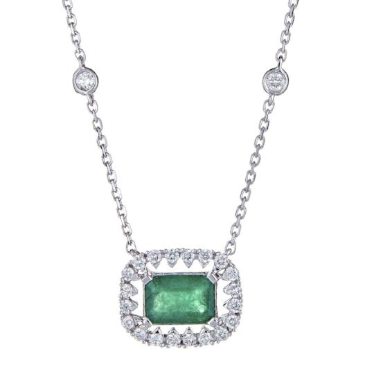 18K White Gold Emerald and Diamond Necklace  by Anika and August 1