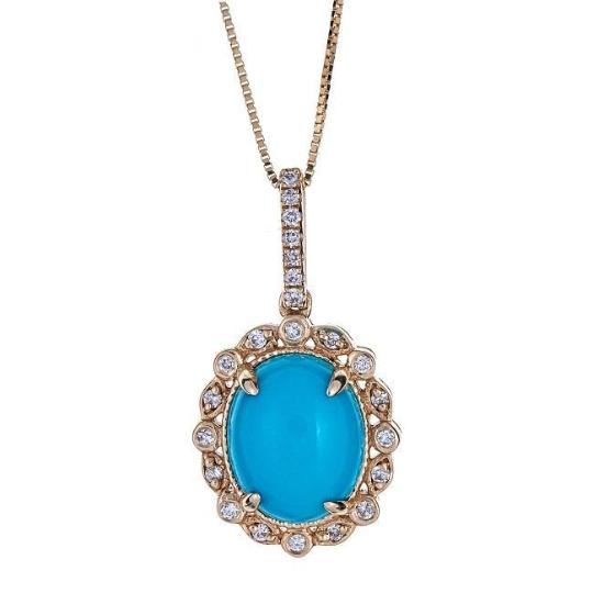 10k Yellow Gold 1/8ct TDW Diamond and Sleeping Beauty Turquoise Pendant by Anika and August 1