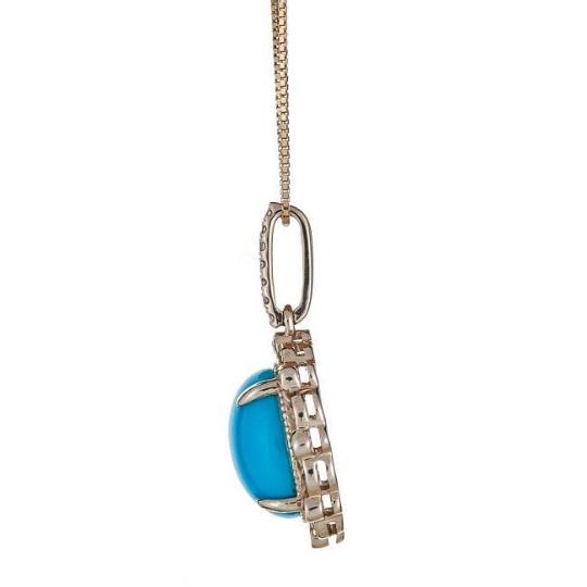 10k Yellow Gold 1/8ct TDW Diamond and Sleeping Beauty Turquoise Pendant by Anika and August  2