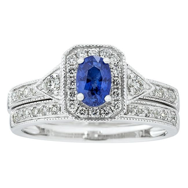 14K White Gold Blue Sapphire and Diamond Ring by Anika and August 4