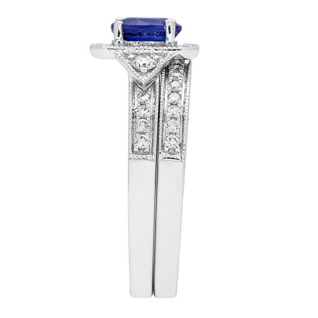 14K White Gold Blue Sapphire and Diamond Ring by Anika and August 2