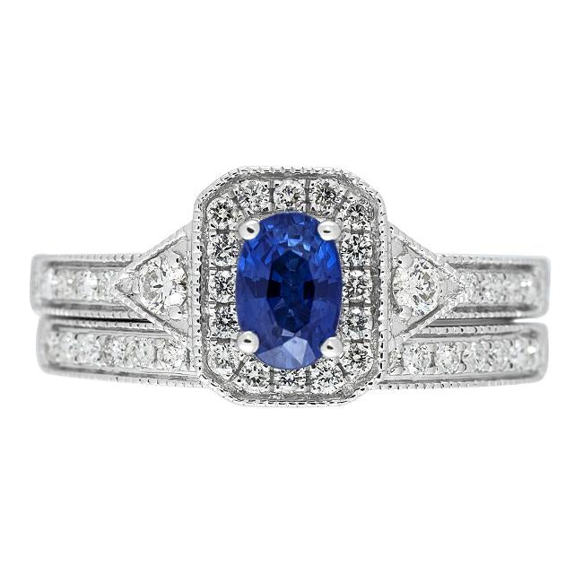 14K White Gold Blue Sapphire and Diamond Ring by Anika and August 1