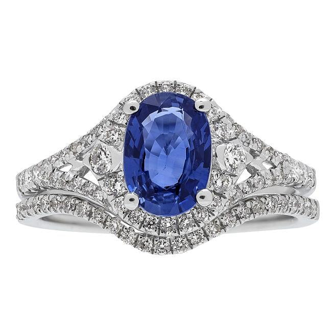 14k White Gold Blue Sapphire and 1/2ct TDW Diamond Ring (G-H, I1-I2) by Anika and August 1
