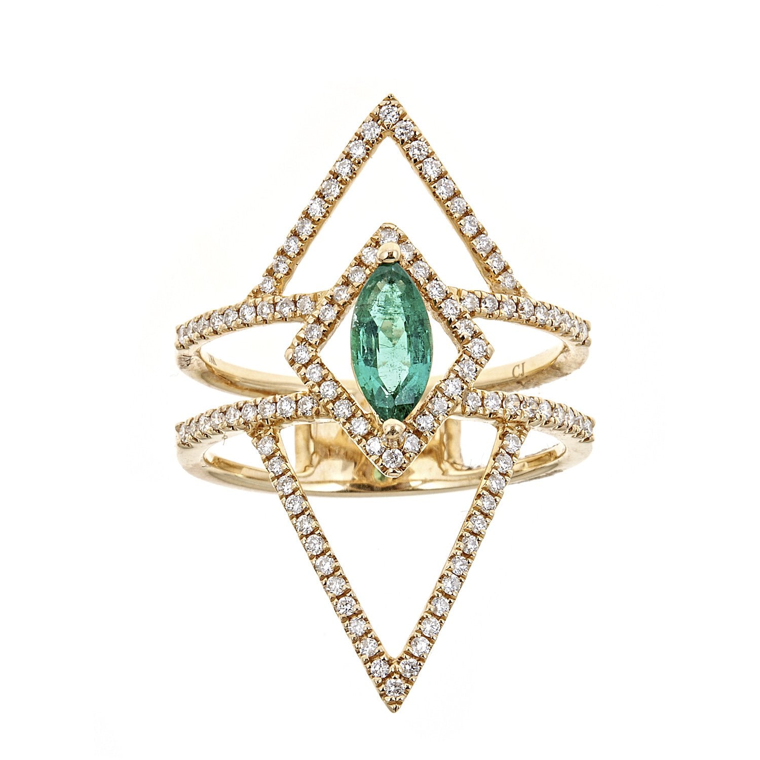 18k Yellow Gold  Emerald And Diamond Ring by Anika and August1