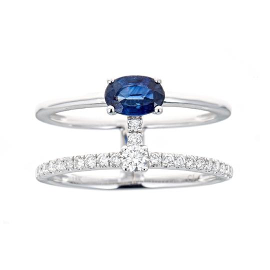 Anika and August 18K White Gold Blue Sapphire and Diamond Ring 1