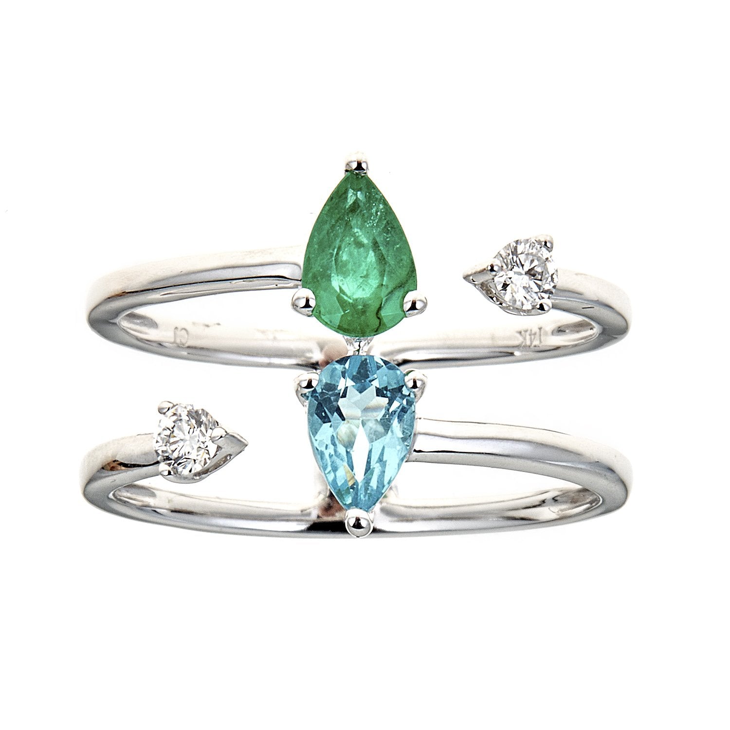 14K White Gold Emerald, Apatite and Diamond Ring by Anika and August 1